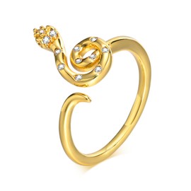 xuanhang 18K Gold Dainty Snake Open Rings for Women,Unique Gold Plated AAA Cubic Zirconia Snake Trendy Statement Adjustable Open Finger Band Rings Jewelry for Woman