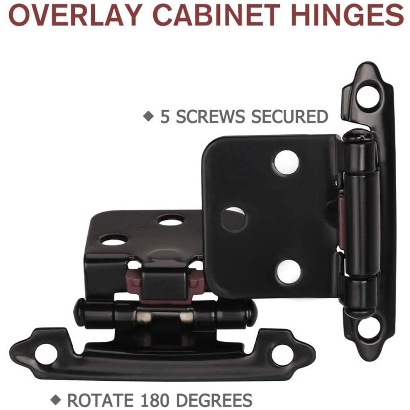 20 Pack Cabinet Hinges, Matte Black Self Closing Overlay Kitchen