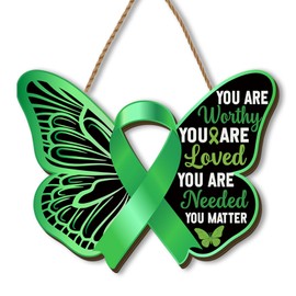 Mental Health Awareness Wooden Wreaths for Front Door Green Ribbon Welcome Sign Motivational Decor Happy Mental Health Decorations for Home Party