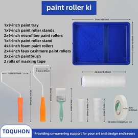 TOQUHON - Paint Roller Set, Indoor/Outdoor House Painting Tool Kit, Paint Tape Set, Paint Tray Tool Kit