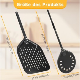 Pizza Peel and Pizza Spatula Set, Set of 2 Aluminium Pizza Shovel, Perforated Pizza Server with Comfortable Handles, for Homemade Pizza, 30 cm Rectangular and 15 cm Round (80 cm)