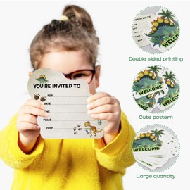 24pcs Invitations Cards, Double-sided Writable Dinosaur Themed Invitation, Party Invitations for Birthday Boys Girls Party, Baby Shower Invitations,Kids Birthday Party Invitation Cards (Stegosaurus)