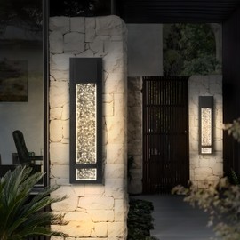 ASD LED 18" Bubble Glass Wall Light Fixture, Outdoor & Indoor Seeded Sconce | 3CCT, Waterproof, Dimmable, ETL Listed | 12W 500LM 3000-5000K 120V | Exterior Lantern, Porch Lighting | Black, 2 Pack
