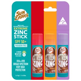 Sun Zapper Extreme Zinc Stick Triple Pack - Rojo, Naranja, Morado Spf 50+ Protector Solar Resistente Al Agua -15G Cada Uno