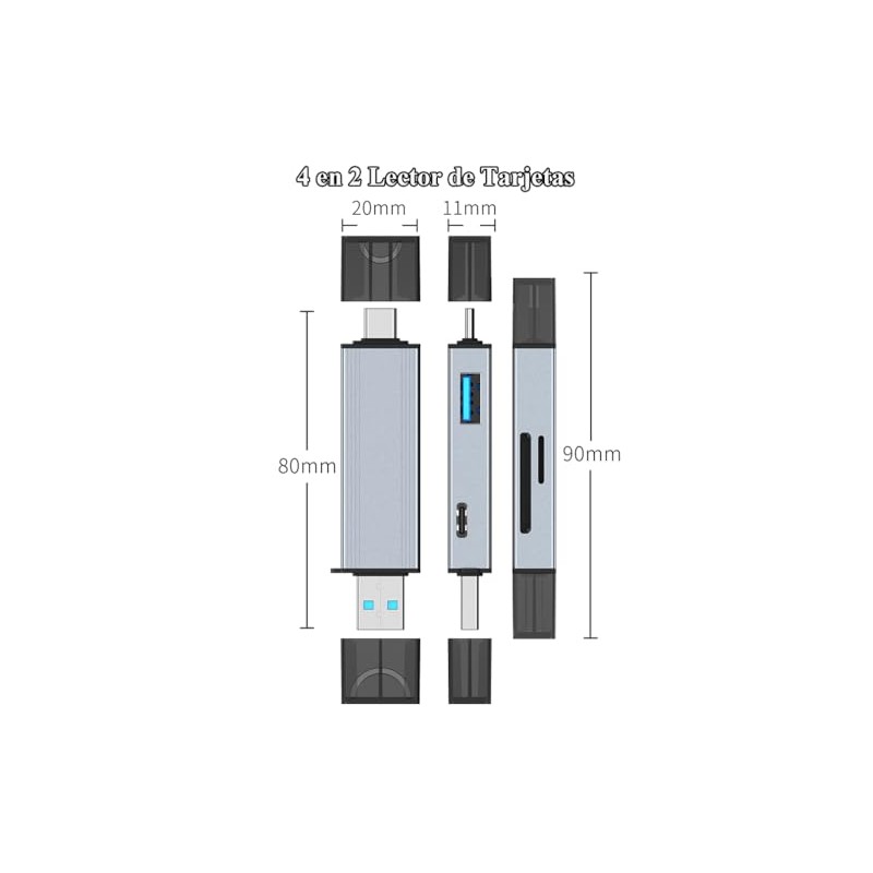 4 en 2 Lector de Tarjetas USB C y USB