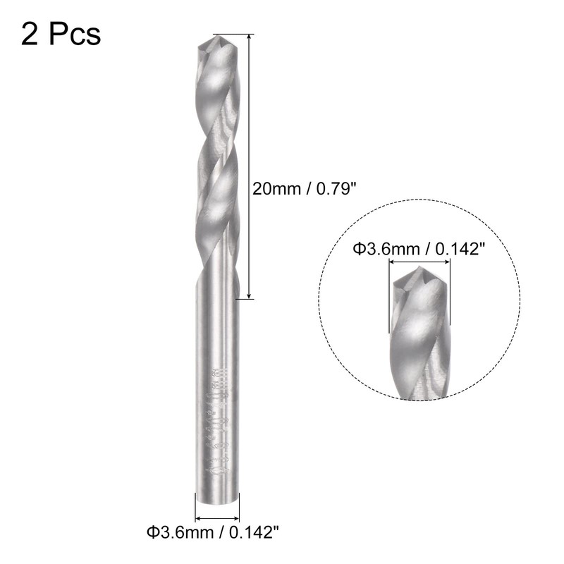 sourcing map Solid Carbide Drill Bits, 3.6mm C2/K20 Tungsten Carbide