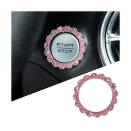 KHGUZ Bling Car Push to Start Button Sticker, Crystal Rhinestone Vehicle Engine Start Stop Ring Decal, Auto Interior Key Ignition Knob Ring Cover Accessories, Universal for Most Cars (Pink)