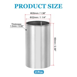 PATIKIL 1 1/4" (32mm) ID Straight Pipe Fitting, 2pcs 304 Stainless Steel Coupling Metal Tube Connector Adapter for Irrigation Water Pipelines, DIY, 60mm Long