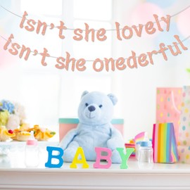 Isn't She Lovely Isn't She Onederful Banner, Little Miss Onederful, Happy 1st Birthday Party Decorations for Gilrs Rose Gold