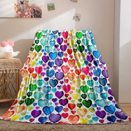 Bedbay Love Heart Blanket Birthday Christmas Valentine's Day Gifts for Adults Women Girls Rainbow Print Sofa Bed Travel Throw Blanket Warm Soft Flannel Fluffy Blanket Throws(Colorful,Twin(80"x60"))