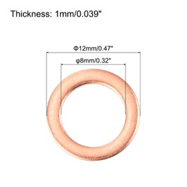 MECCANIXITY 52 Pcs Flat Copper Washers, 8x12x1mm Copper Upgraded Flat Metric Sealing Crush Ring Washers for Hydraulic Fittings Screw Bolt Nut Electronic Repair