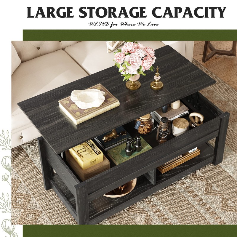 WLIVE Coffee Table, 47" Lift Top Coffee Table with Hidden