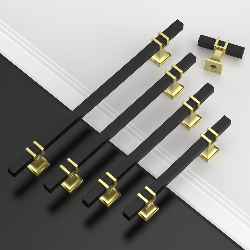Coinkoly 10 Pack Gold and Black Cabinet Knobs Single Hole
