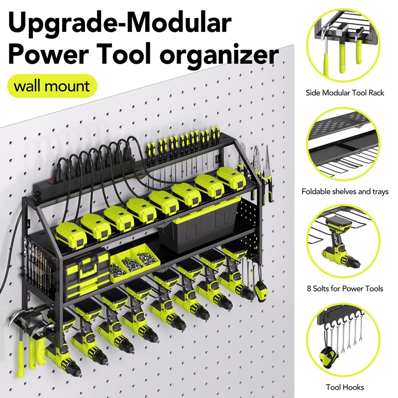 YFFSRJDJ Power Tool Organizer Wall Mount with Charging Station, 8