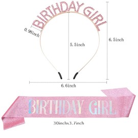 Birthday Crown Sash Pink, Crown Birthday Girl, Happy Birthday Headband Crown Birthday Girl Sash and Crown Set, Birthday Tiara Rhinestone with Sash Birthday for Decoration Birthday Woman