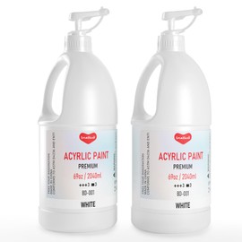 Smallbudi 2 Pack White Large Acrylic Paint Set (69 oz, 2040 ml) Art Painting Bulk Supplies for Multi Surface Canvas Wood Leather Fabric Rock Craft, Non Toxic White Paint for Kid & Adult with Pump