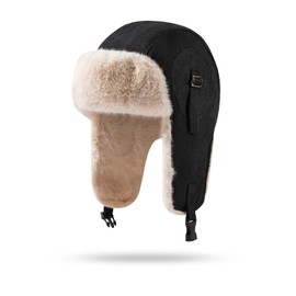 Croogo Winter Trapper Hat Soft Warm Faux Fur Aviator Hat Russian Trooper Hunting Ski Hat with Ear Flaps Unisex.Black-PL19