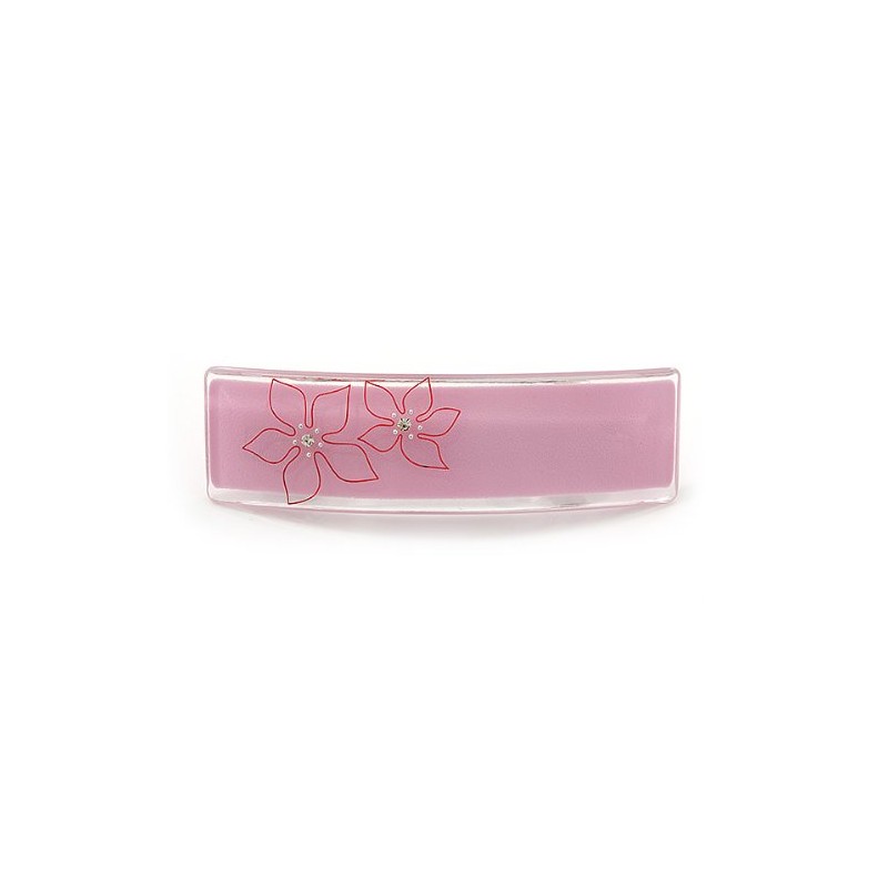 Light Pink Floral Plastic Barrette Hair Clip Grip - 10cm