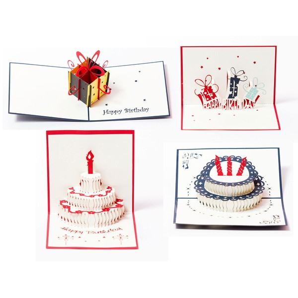 3D Pop Up Happy Birthday Gift Greeting Cards for Kids. Set of 4-Assortment Pack (4 Pack- Assorted)