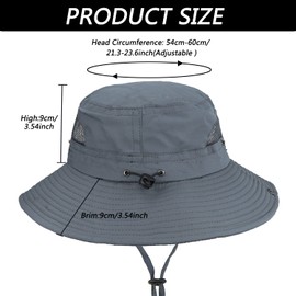 Sun Hat for Men/Women, Wide Brim UV Protection Fishing hat, Mens Waterproof Safari Boonie Bucket Hat for Hiking Garden Beach Dark Grey