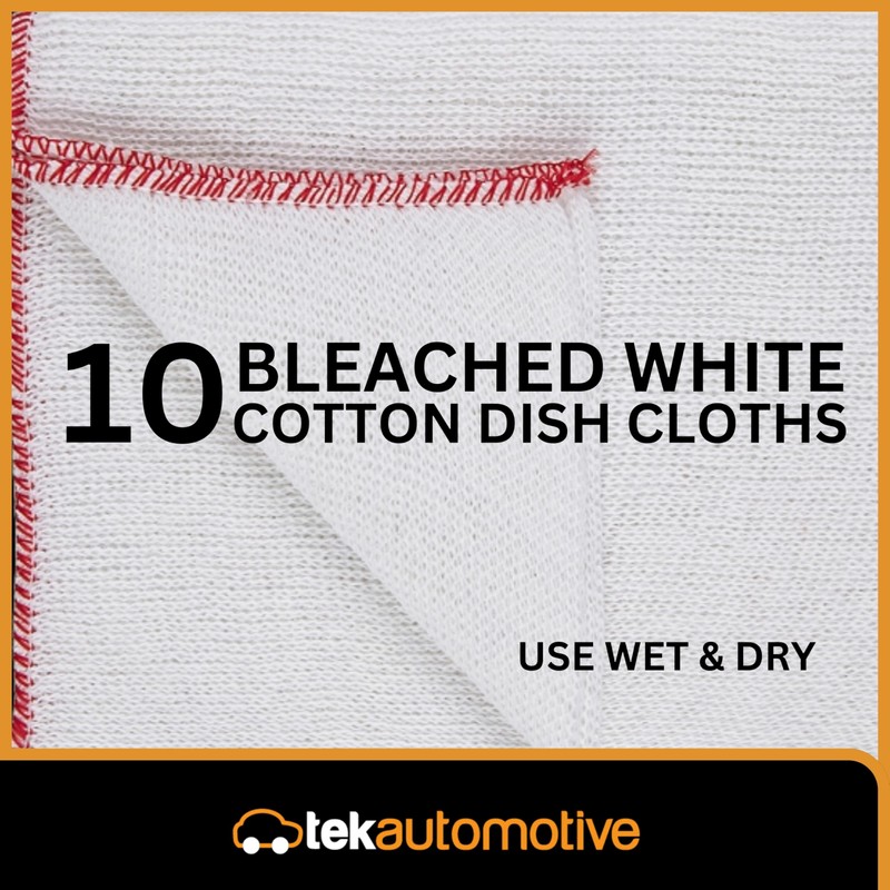 Tek Automotive Large Cotton Dish Cloths – 10 Pack, White