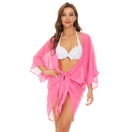 Breezy Lane Traje de baño para mujer, coberturas de playa, cárdigans transparentes, kimono, trajes de baño, para vacaciones, verano, ropa de playa, Fuchsine, XX-Large-3X-Large