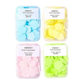 E I F E R Portable Flower-Shaped Soap Sheets - 4-Pack (400 Sheets) - Lemon, Milk, Rose, and Jasmine Scents with Dust-Proof PP Case