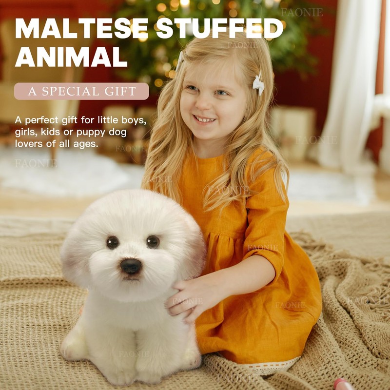 14 Inch Maltese Stuffed Animal, Realistic Dog Plush, Lifelike Stuffed