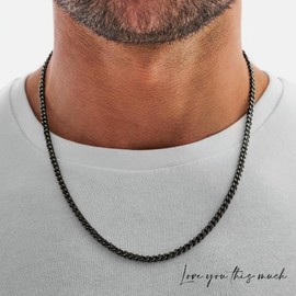 Love You This Much Promise Cuban Chain Necklace for Him, 7mm Thick, Sentimental Gift for Him, BF Gift for Birthday, Present Ideas for Boyfriend (Titan Black Finish)