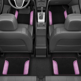 Carbella Glitter Bling Car Mats 4-Piece Set, Two-Tone Shiny Carpet Car Floor Mats, Stain-Resistant Floor Mats for Cars for Women, Universal Car Mat Set, Automotive Floor Mats - Purple