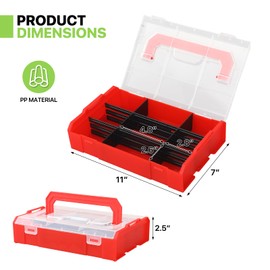 Magshion 3-layer Stackable Tool Box, Storage & Organizer Box with Handle, 9 Grid Waterproof Plastic Fishing Tackle Box with Adjustable Dividers for Small Parts, Screw, Gadgets (11 Inch, Red)