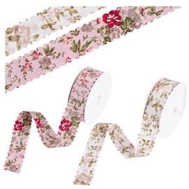 Framendino, 2 Pack Flower Print Wavy Edge Ribbon 20 Yards 1inch Vintage Floral Pattern Ribbons for Bouquet Decor Sewing DIY Making (Pink & Blue)