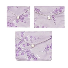 Andux Silk Jewelry Pouch for Jewelry Silk Pouch Plum Blossom Embroidery Brocade Coin Purse 3pcs SP/DZ-01(Purple)