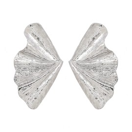 Fan-shaped Earrings, Twisted Leaf Geometric Dangle Earrings for Women, Bohemian Gold Tree Leaf Earrings, Silver Leaf Stud Earrings Floral Leaf Boho Jewelry, Fan Leaf Statement Earrings (Silver)