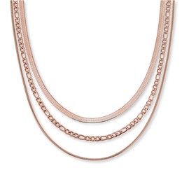GD GOOD.designs Layering Chain – Waterproof Set of 3 Chains in 18K Gold, Rose Gold or Silver | Adjustable Figaro and Snake Chain - 316L Stainless Steel - Women's Necklace, Stainless Steel