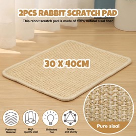 2 Stück Kratzmatte Für Kaninchen, Natürliche Sisal Kratzmatte Für Kleintiere, Natürliches Kaninchen Käfig Sisal Einlagen, Kaninchen Kratzmatte, Sisalteppich Für Kaninchen, Hamster, Katze(30 * 40CM)