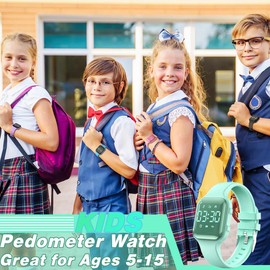 Kids Step Counter Watch, Digital Pedometer, Fitness Tracker Wristwatch, Waterproof Sport Watch, for Children Boys Girls Teens(Mirror Green)
