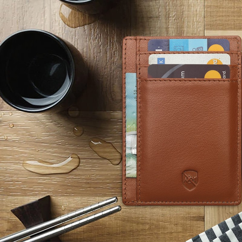 ALLEN & MATE Leather Card Holder Slim Wallet, RFID Blocking