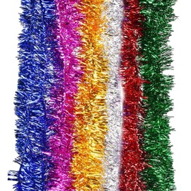 MFUOE Multicoloured Christmas Tree Hanging Decoration Sparkling Metallic Twist Tinsel Garland Party Supplies for Christmas Wedding (6 Colors, 6 Feet)