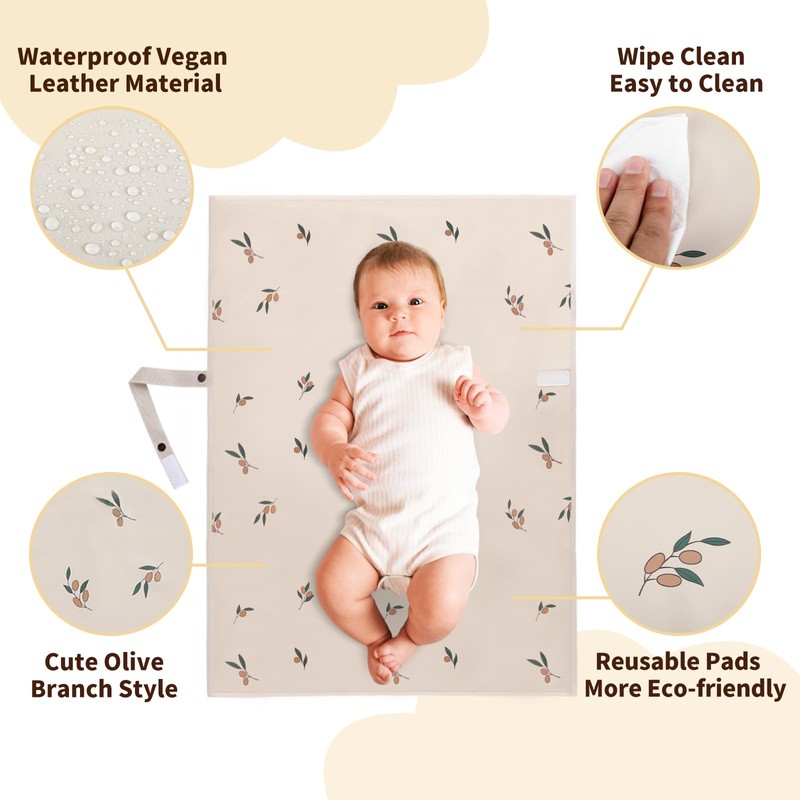 Vegan Leather Portable Changing Pad - Waterproof Compact Baby Changing