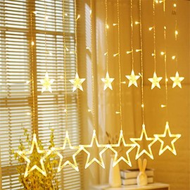 DAHAN Guirnaldas Luminosas Estrellas Cortina Luces, 12 Estrellas 138 Pcs LED, 8 Modos de Iluminación Para Balcón, Ventana, Pared, Escaparate, Boda, Fi