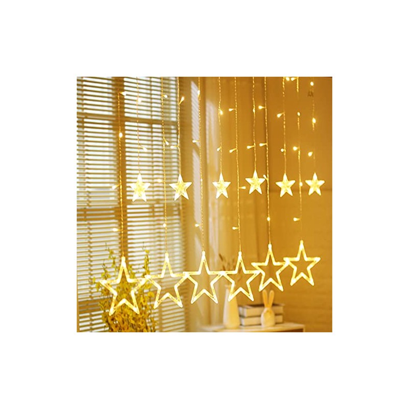 DAHAN Guirnaldas Luminosas Estrellas Cortina Luces, 12 Estrellas 138 Pcs