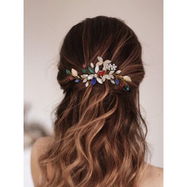 IYOU Bridal Wedding Hair Combs Gold Crystal Bridal Sides Comb Flower Rhinestone Headpiece Prom Bridesmaid Bride Hair Accessories for Women