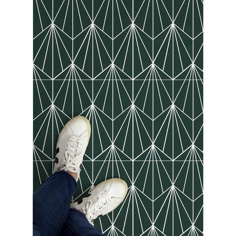 FloorPops FP3926 Beryl Peel & Stick Floor Tiles, Green