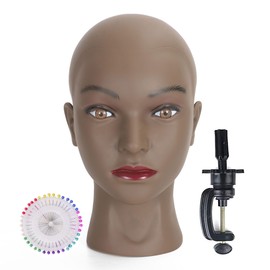 Bald Female Mannequin Head Makeup Training Head Wig Head Professional Cosmetology for Wig Making and Display Hat Helmet Glasses Display Head Model with Free Clamp Stand