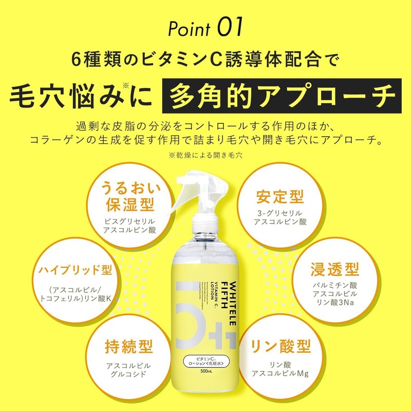 WHITELE FIFTH 6 Vitamins C Derivatives, Mist Lotion, Poreless, Retinol,