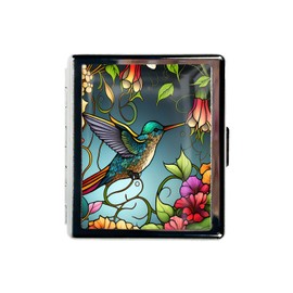 HowGuu Travel Pill Organizer Small Pill Case for Purse Essentials 7 Days cute pill box with Mirror Portable Pill Box for Pocket or Purse Pill Containe Travel Gifts (Stained Glass Hummingbird)