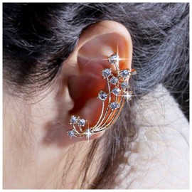 Andelaisi Boho Flower Ear Climber Earrings Vintage Crystal Cuff Wrap Earrings Gold CZ Flower Cuff Earrings Cluster Flower Crawler Climber Earrings Jewelry for Women