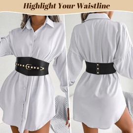 JKEEMI Wide Waist Belt Women Elastic Chunky Stretchy Elegance Belt with Gold Rivets Buckle for Daily Costume