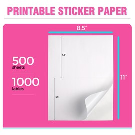 LuckyGuard 1000 Label Paper for Printer 8.5" x 5.5" Half Sheet Shipping Labels Self Adhesive Matte White 2 Per Sheet Printer Label Paper
